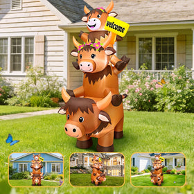 KOOY Highland Cow inflatable LED glow enhances dusk garden party atmosphere