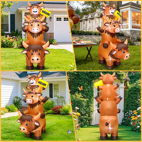 KOOY Highland Cow inflatable side view shows durable stitched fabric for rain or shine