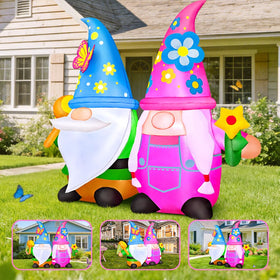 KOOY inflatable gnomes secured with ground stakes for stable outdoor setup