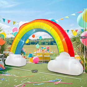 KOOY front-door yard rainbow arch creates welcoming entry for celebrations.