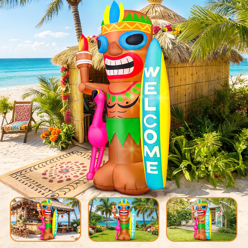 KOOY outdoor luau yard display adds festive Hawaiian flair to your garden.