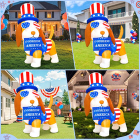 KOOY patriotic LED inflatable dog night light illuminating the yard.