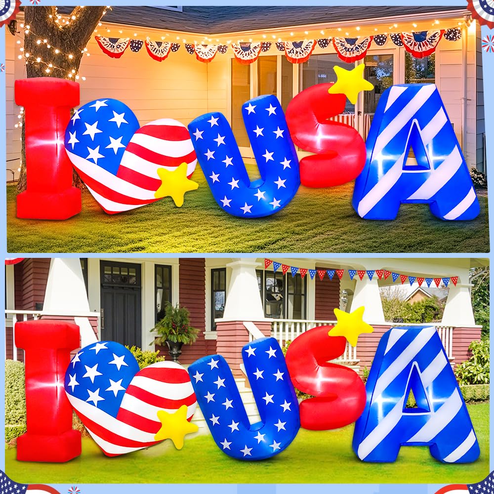 KOOY patriotic yard decor at night with warm illumination welcomes guests.