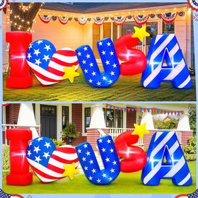 KOOY patriotic yard decor at night with warm illumination welcomes guests.