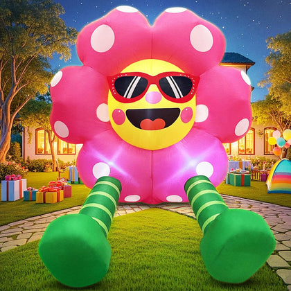 KOOY Sunflower 4ft inflatable outdoor decoration with built-in LEDs for yard visibility.