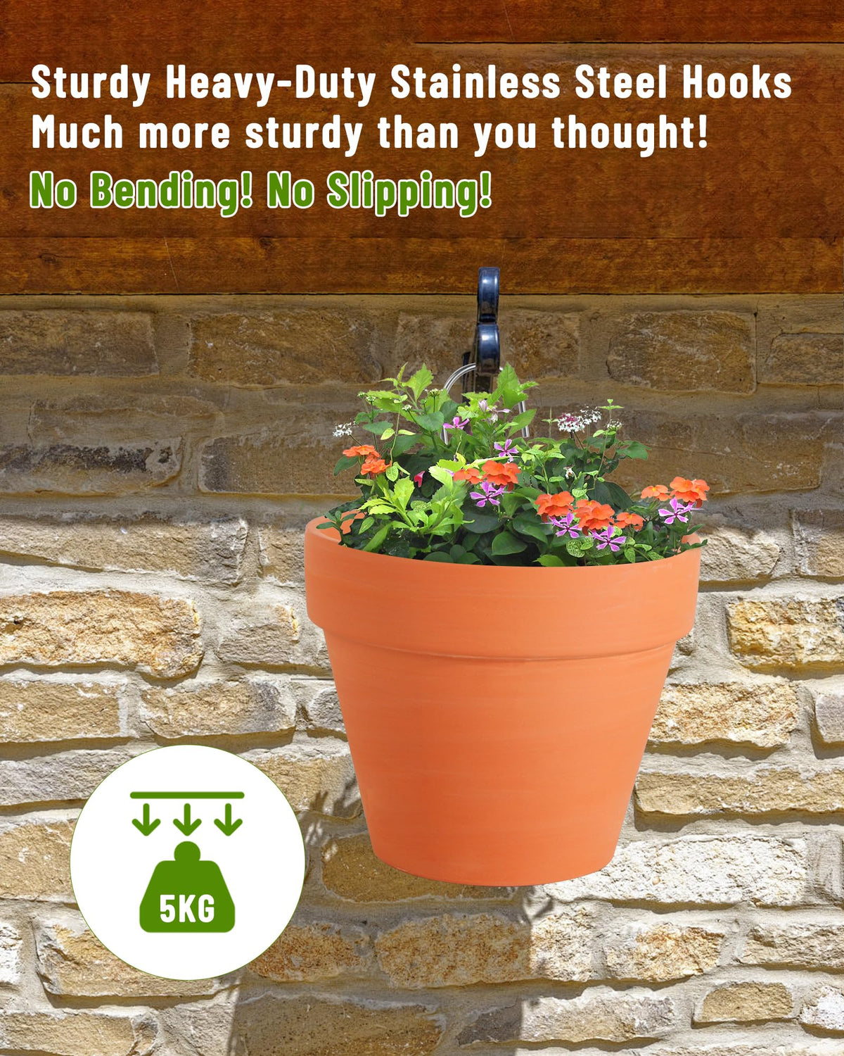 KOROI versatile display using 10-pack hooks on sunny patio for varied plant arrangements.