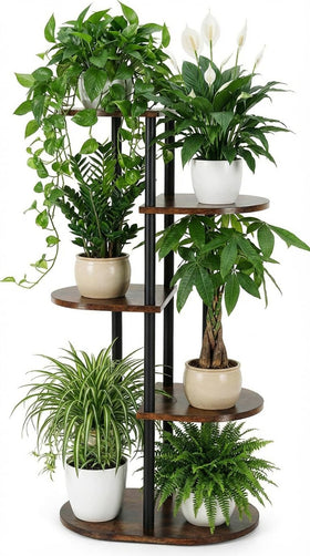 Korrie Home 5-tier corner display plant stand shows space-saving organization
