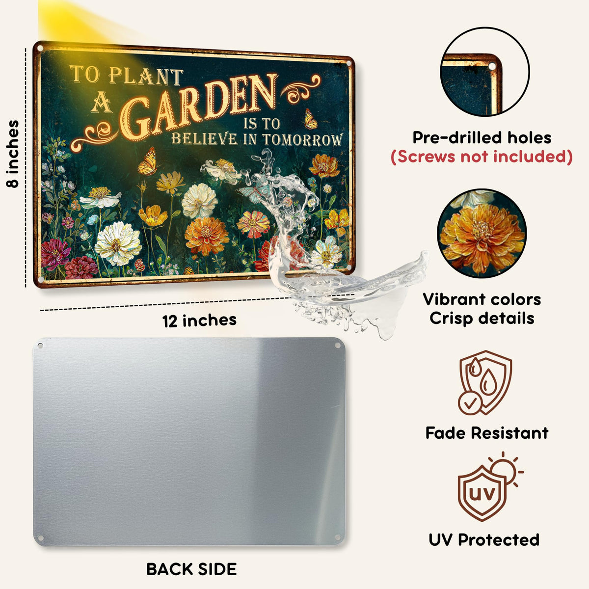 KORUBIA garden sign wall-mount holes allows fast and secure hanging on fences or walls.