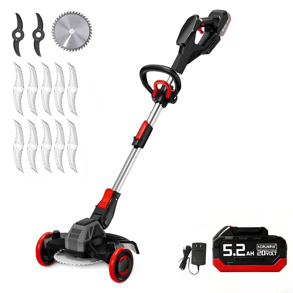 Korunria 20V weed wacker with brushless motor for powerful trimming in tough areas.