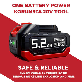 Korunria 5.2Ah battery with runtime indicator shows remaining power clearly.