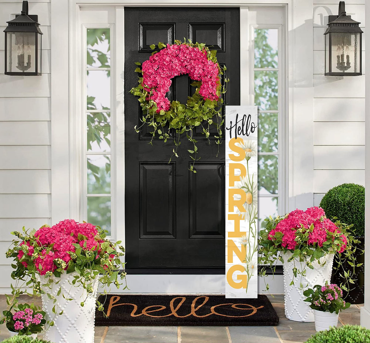 KORVITA Hello Spring closeup wood grain captures natural texture and farmhouse style