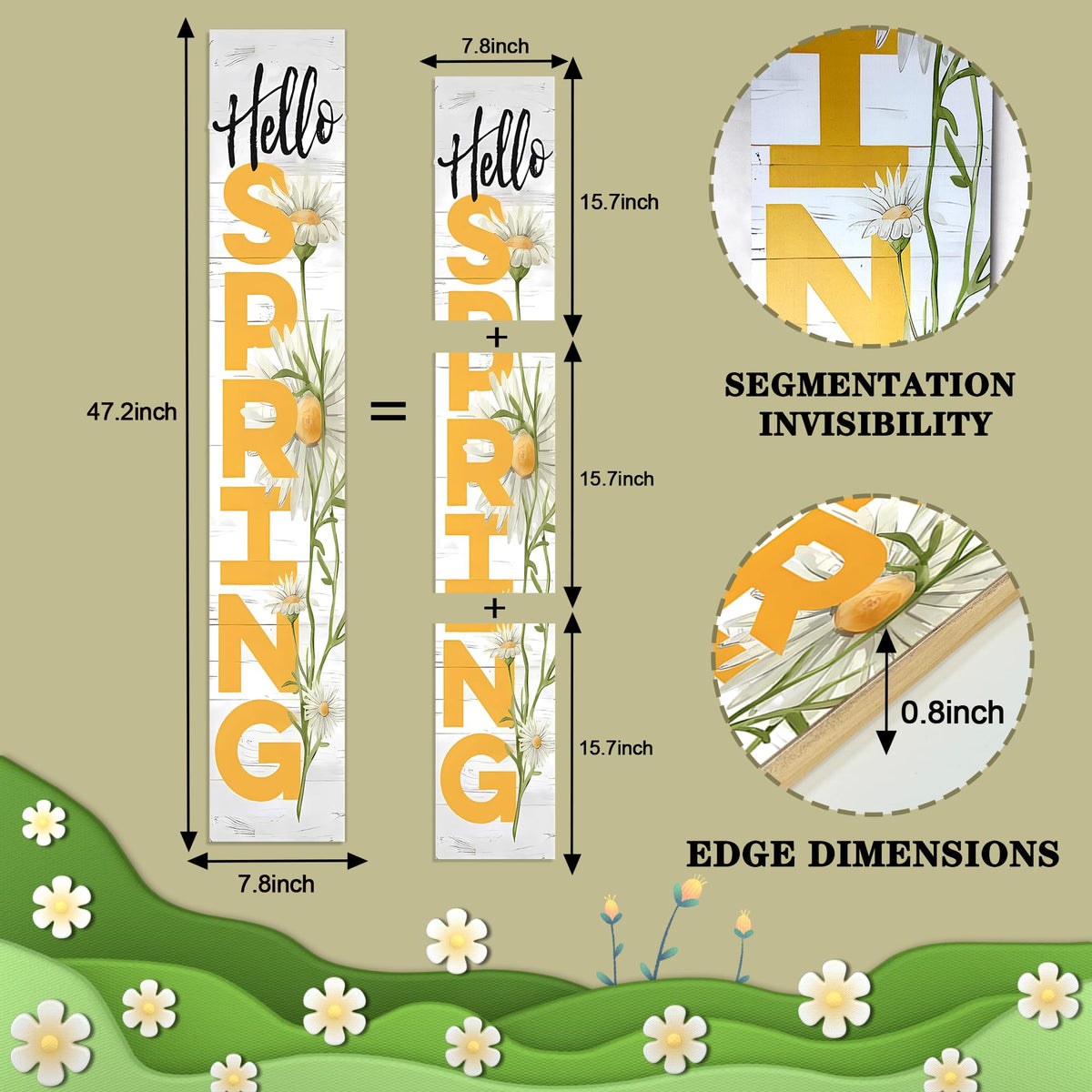 KORVITA Hello Spring sign-daisy-emblem highlights vintage charm for spring decor