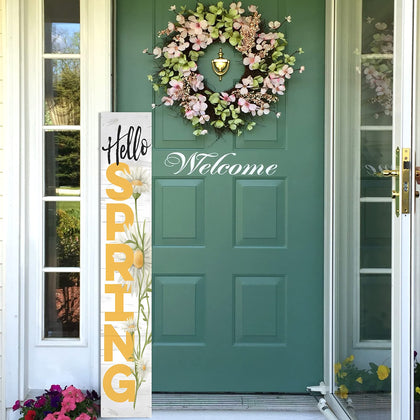KORVITA Hello Spring porch sign porch-front-view shows outdoor-ready design with UV ink