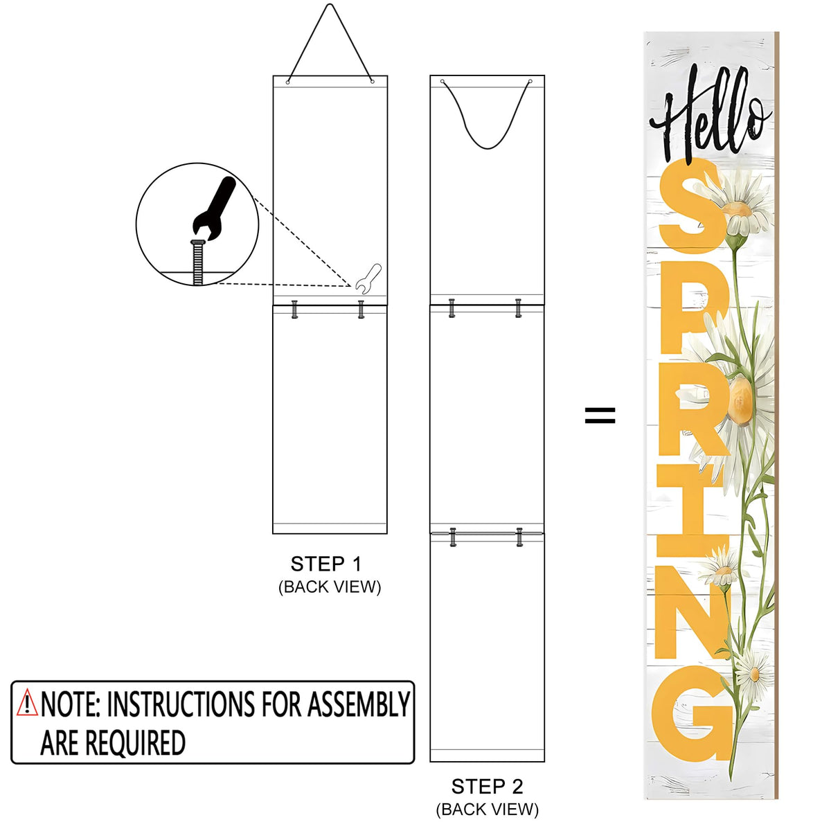 KORVITA Hello Spring three-panel sign demonstrates easy assembly for porch display