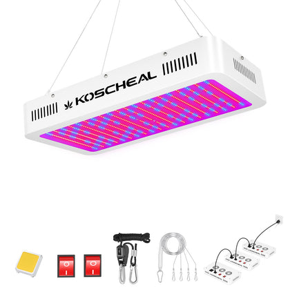 KOSCHEAL KS2000 full-spectrum panel illuminating an indoor plant setup for healthy growth