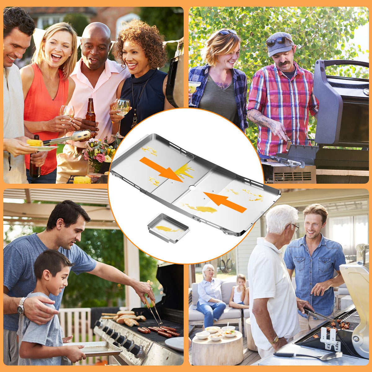 Removable catch pan simplifies cleaning between cookouts.