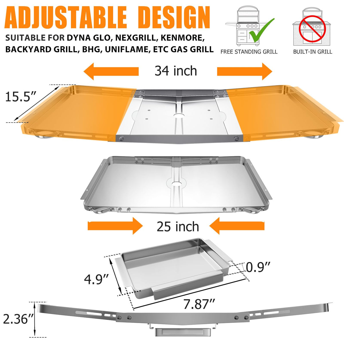 Downward-draining design guides grease into the drain and catch pan.