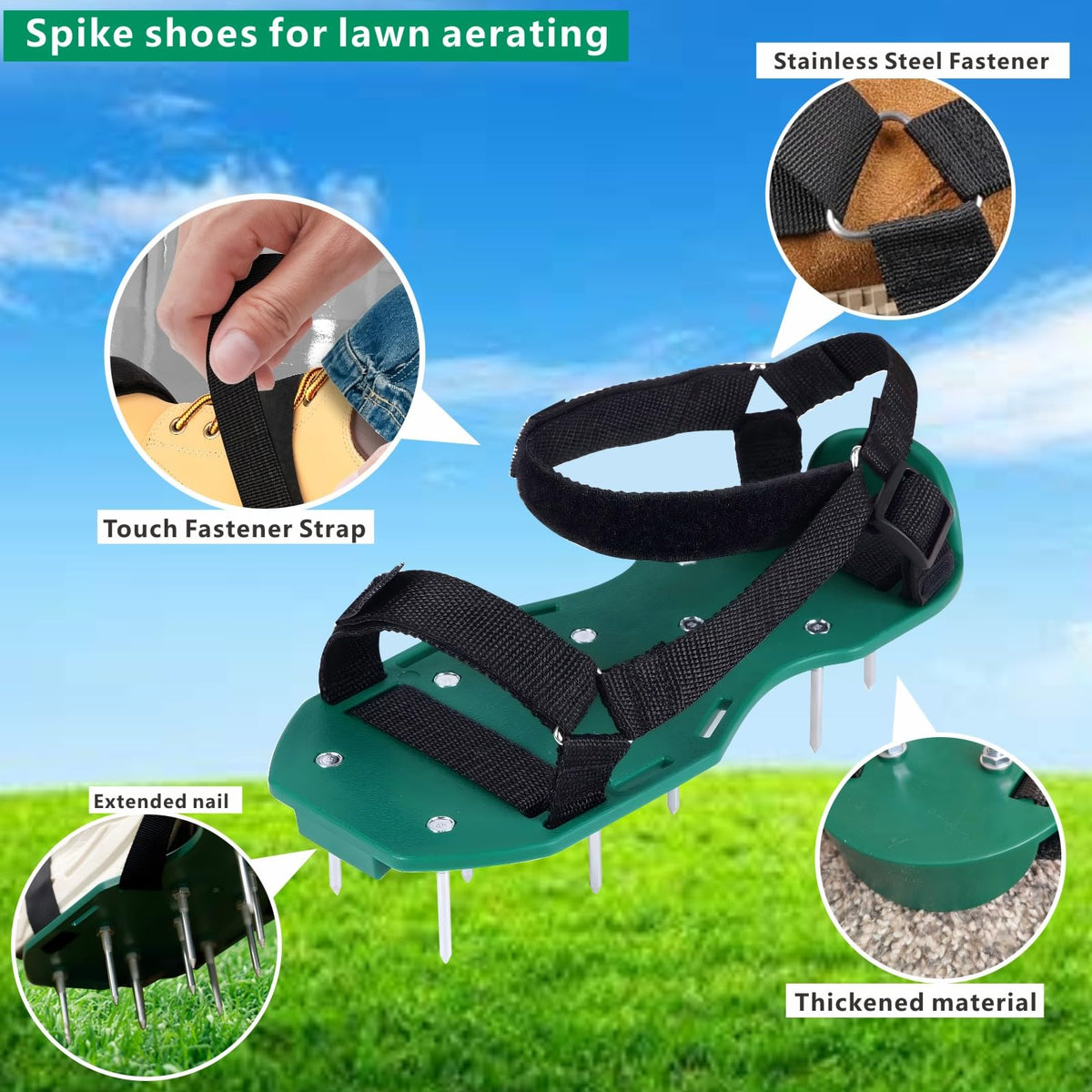 KOSIDA lawn aerator shoes worn while walking on green grass.