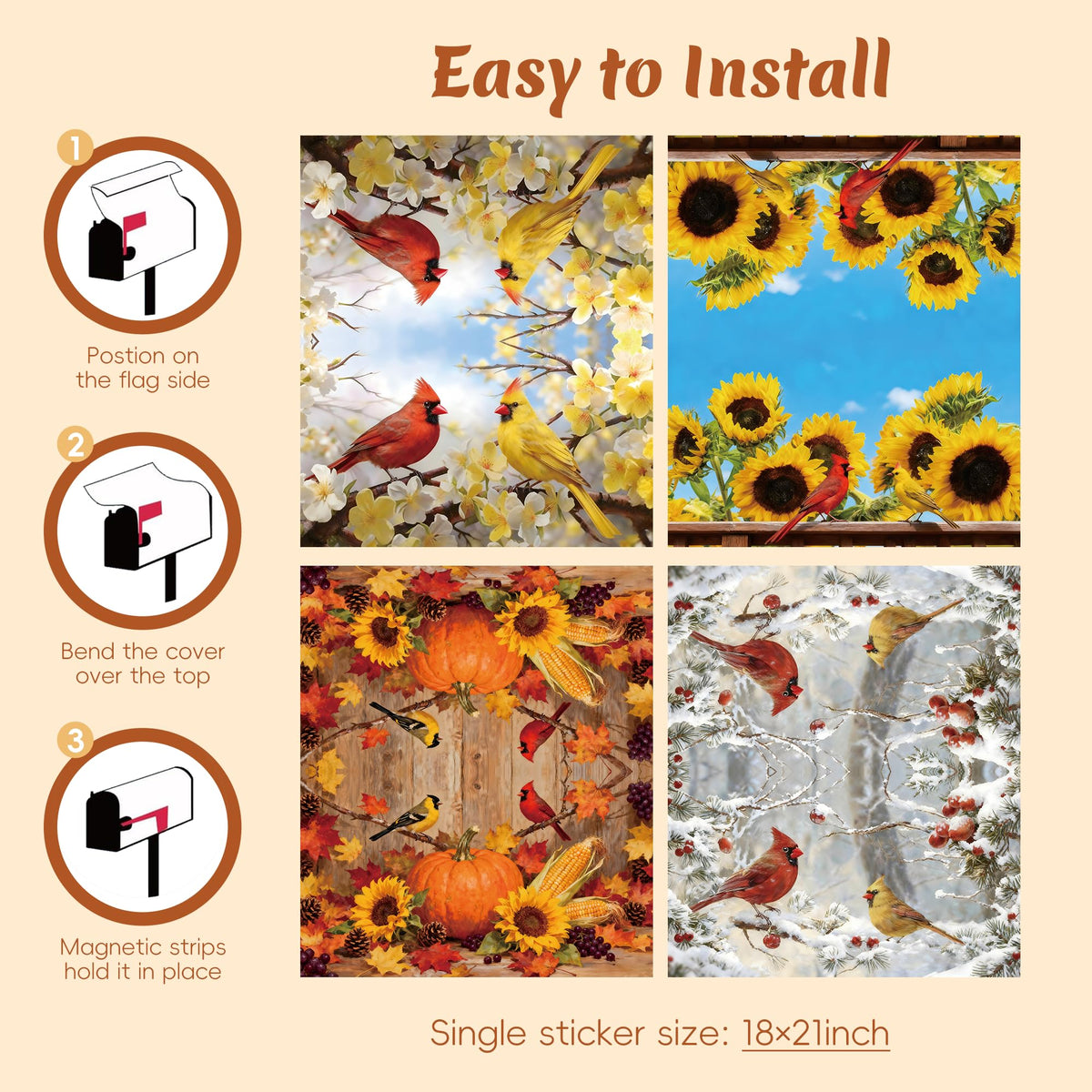 Kosydown Basic autumn mailbox cover featuring cardinal birds for seasonal décor.