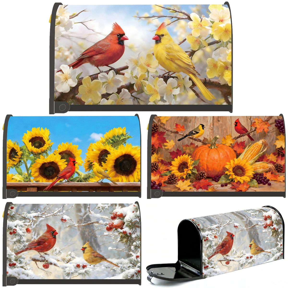 Kosydown Basic spring mailbox cover enhances curb appeal with bright cardinal flair.