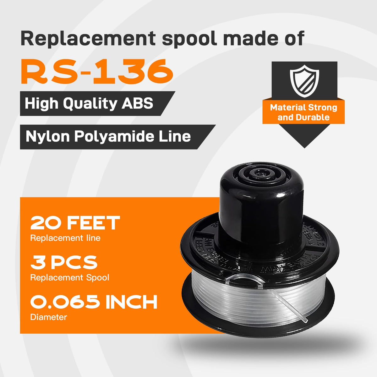 Kousika 20 ft nylon line spool delivers durable cutting performance.