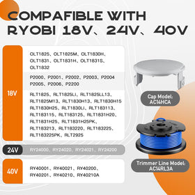 Kousika AC14HCA cap cover compatible with Ryobi spools for easy maintenance.