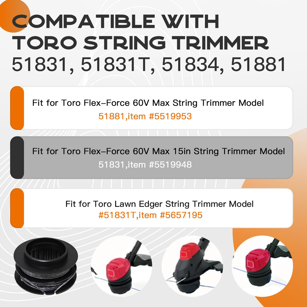 Kousika 88616 spool compatible with Toro 60V Flex-Force for easy yard maintenance.