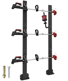 Koutemie 3 place weed eater rack mounted on open trailer for organized trimming tools