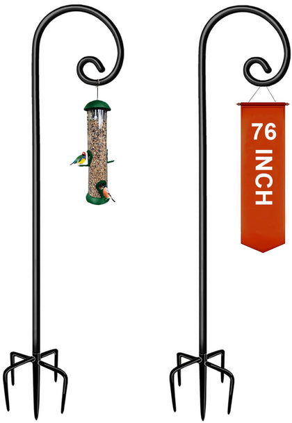 Koutemie 76-inch shepherd hook with five-prong base for stable garden displays.