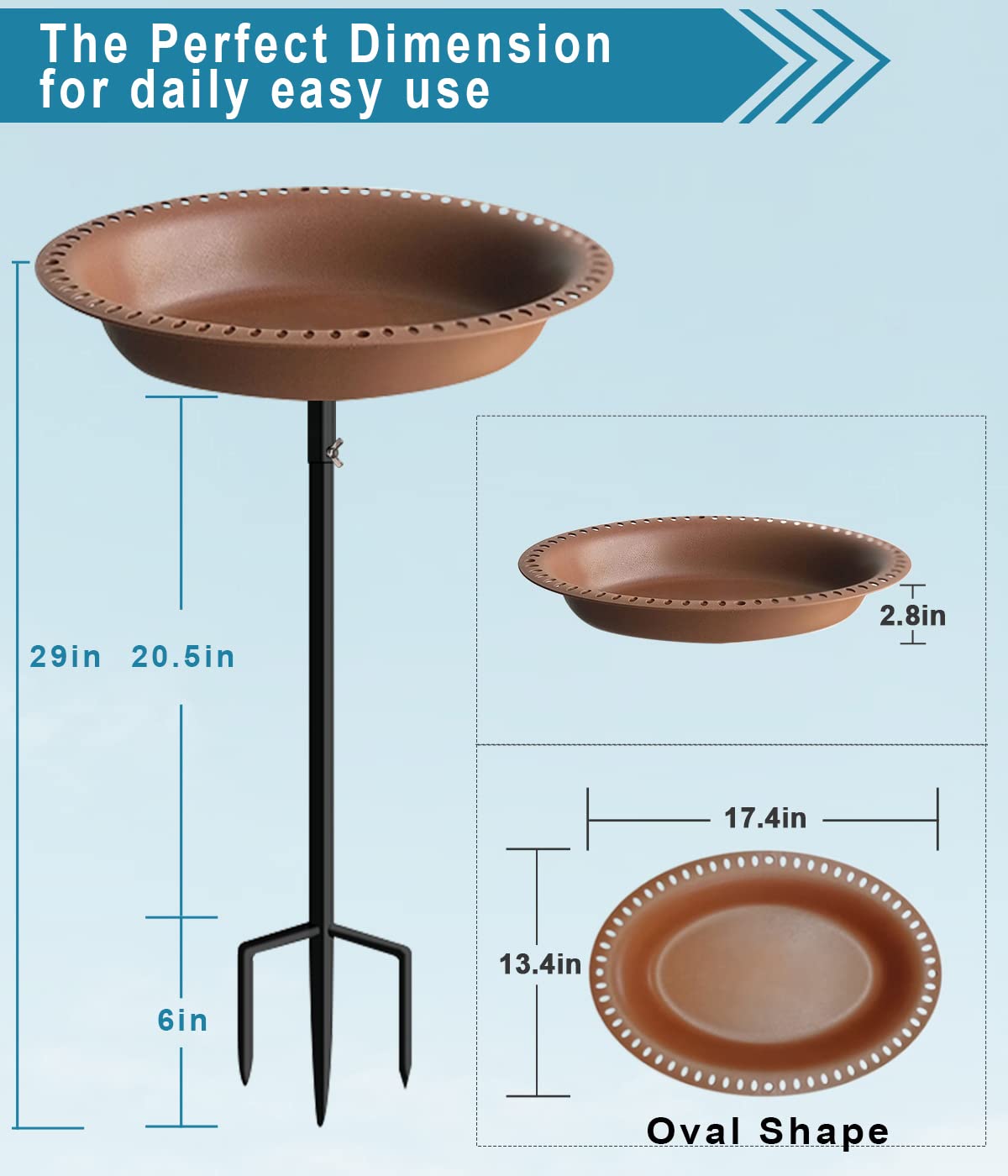 Koutemie bird bath on metal stake for sturdy, stable outdoor use
