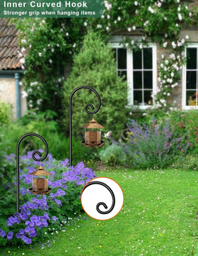 Koutemie curved hook design provides secure hanging for plants and lanterns.