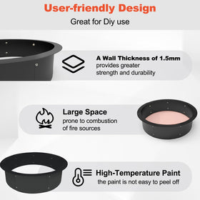 Koutemie fire pit ring inner diameter 36-inch creates safe burning space.