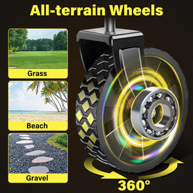Kovryx Wagons all-terrain tires glide on sand, grass, gravel.
