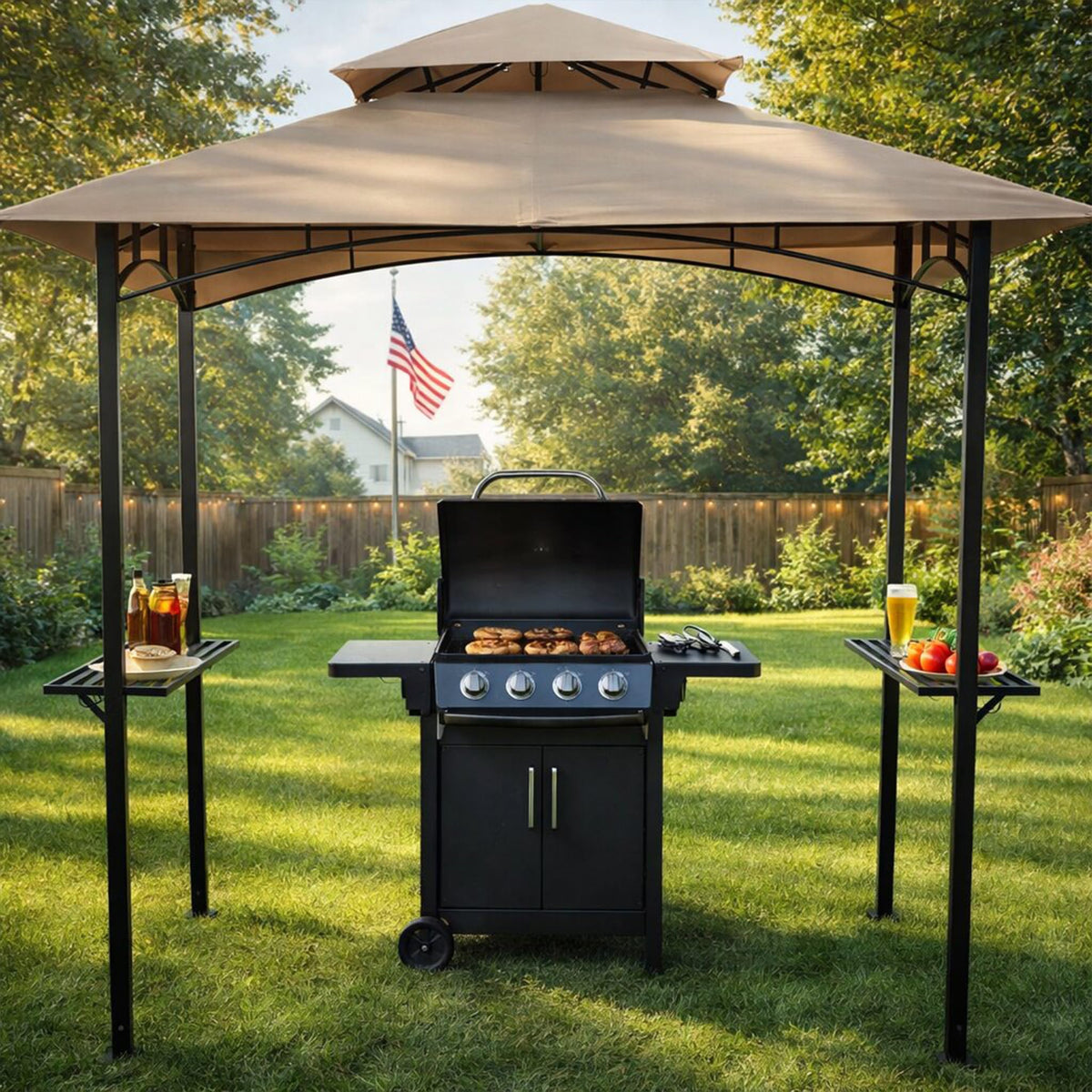 Kozyard Andra 8x5 gazebo providing shaded grilling area