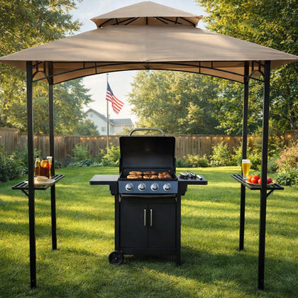 Kozyard Andra 8x5 gazebo providing shaded grilling area