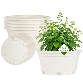 KPUVX 5-pack 10.5-inch plant pots for versatile indoor and outdoor planting.