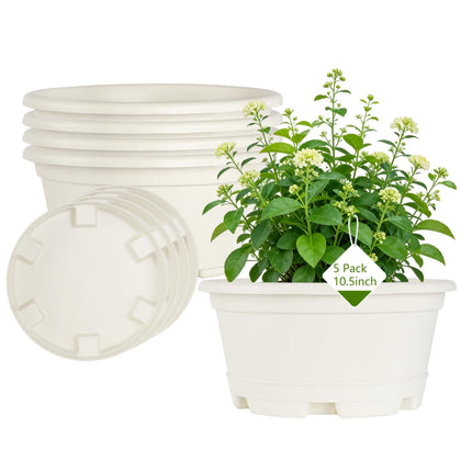 KPUVX 5-pack 10.5-inch plant pots for versatile indoor and outdoor planting.