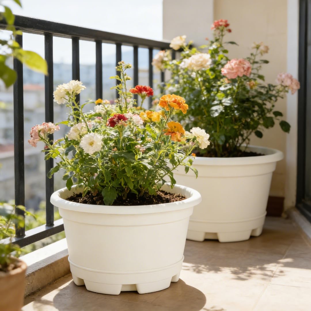 KPUVX planter pots with drainage holes and trays for tidy, healthy watering.