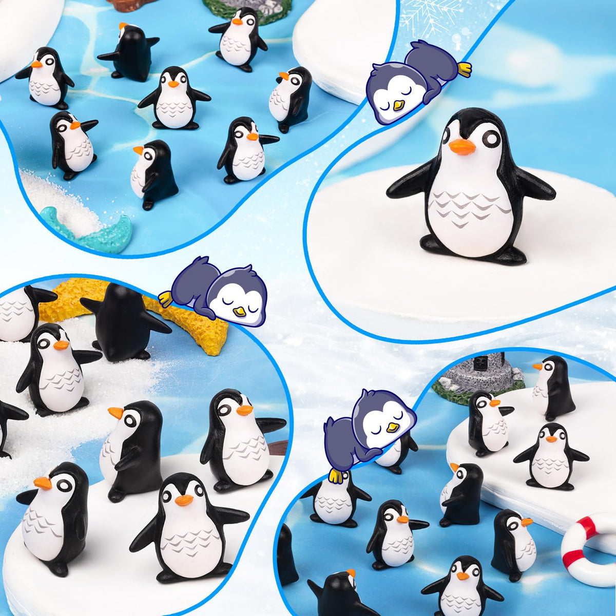 KQYSLXG penguin figurines packaged as a versatile DIY set.