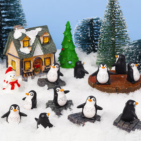 KQYSLXG penguin miniatures on moss landscapes for tiny dioramas.