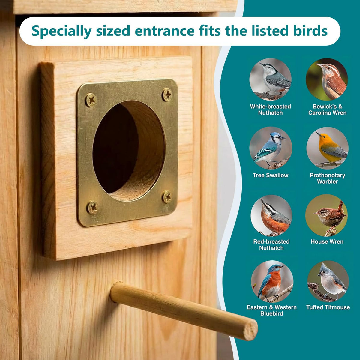 KraAra birdhouse natural wood finish blends with a garden backdrop