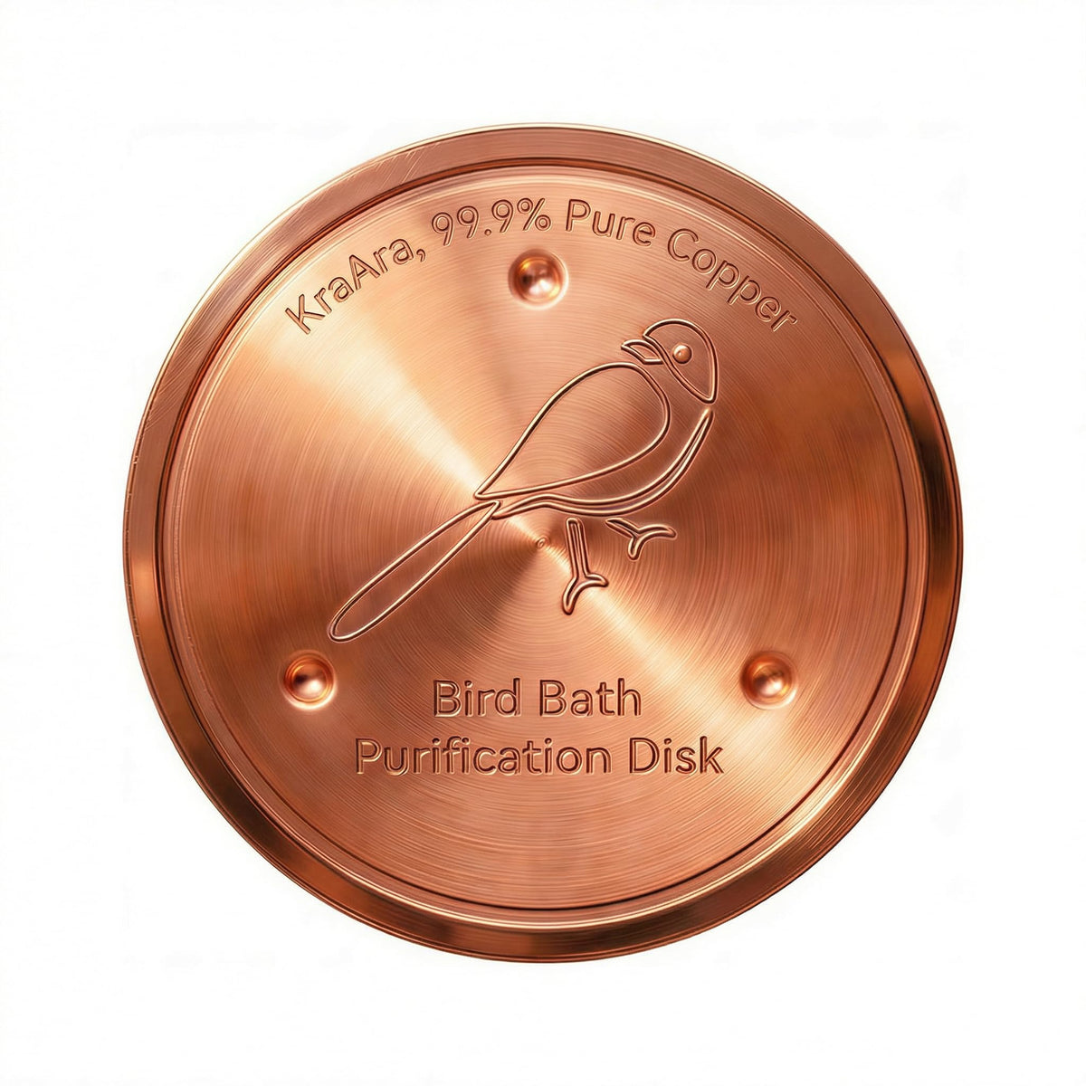 KraAra pure copper bird bath disk 4-inch resting in water to help reduce buildup