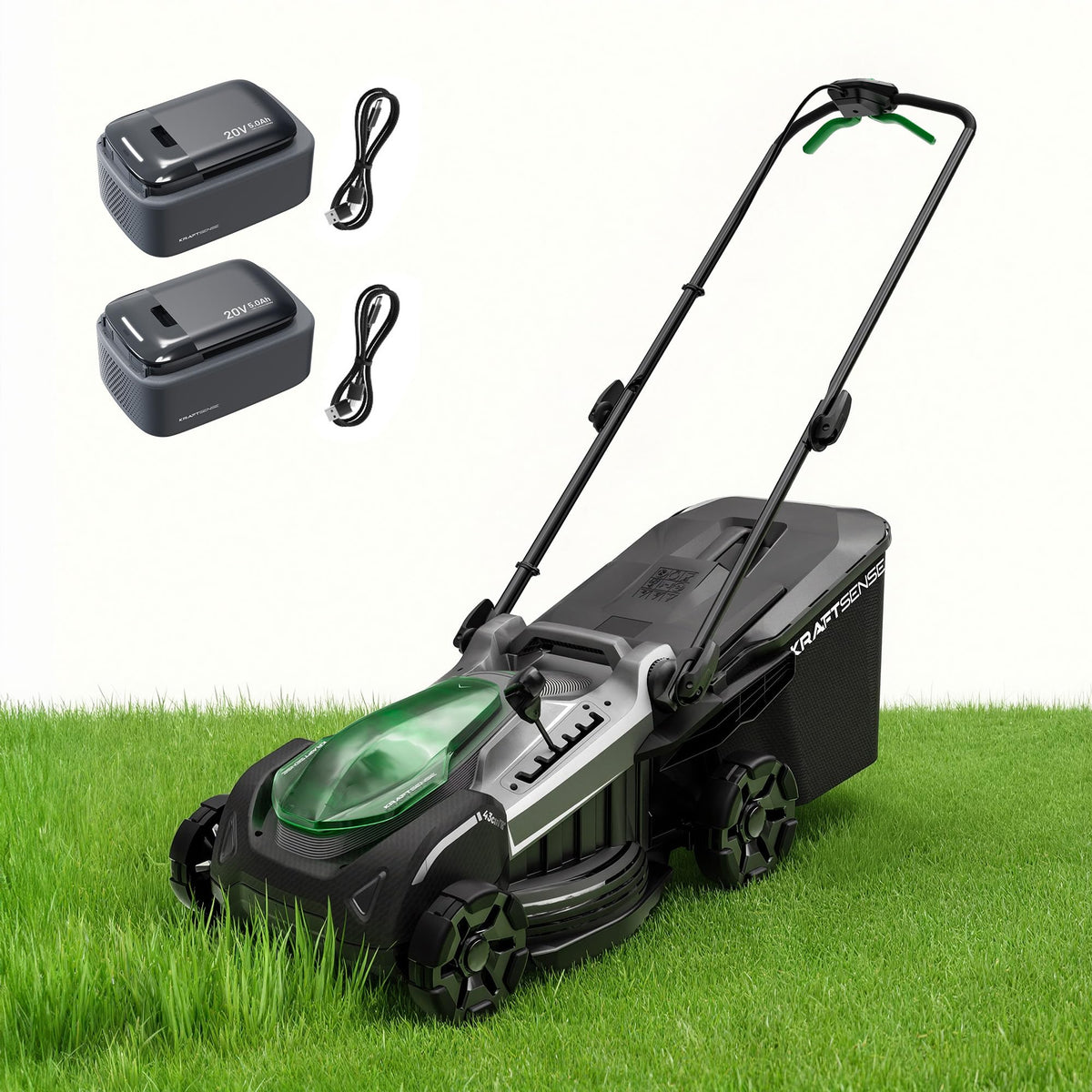 KraftSense 18in cordless mower with brushless motor delivering steady cutting action on thick grass