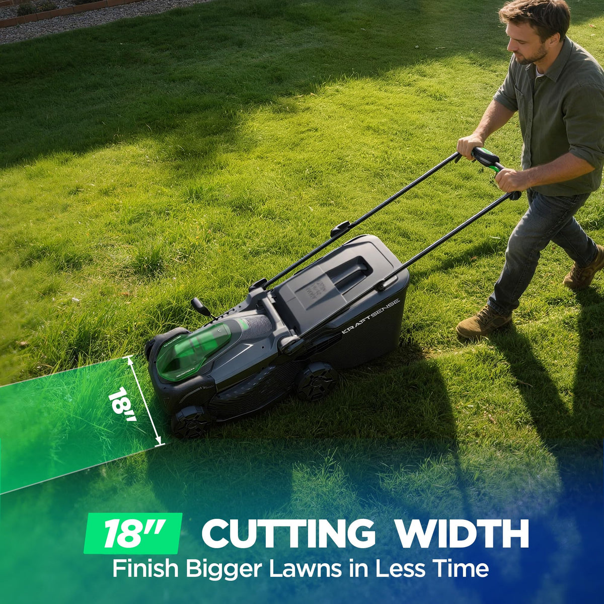 KraftSense mower in mulching and bagging mode for lawn nutrient return and finish