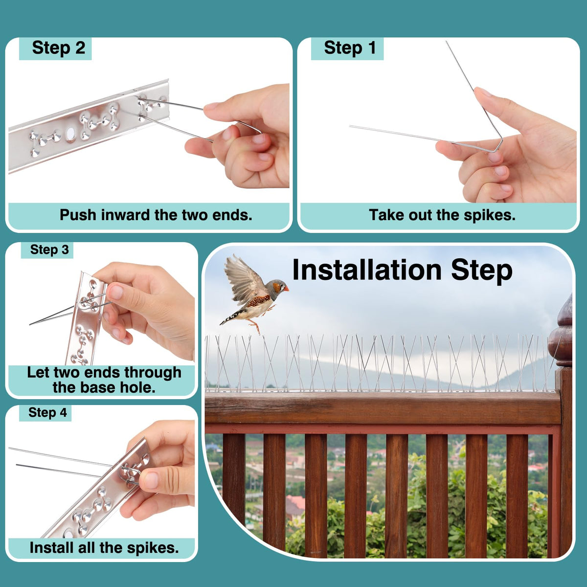 KREMORV bird spikes with reflective surface deter birds by light and movement.