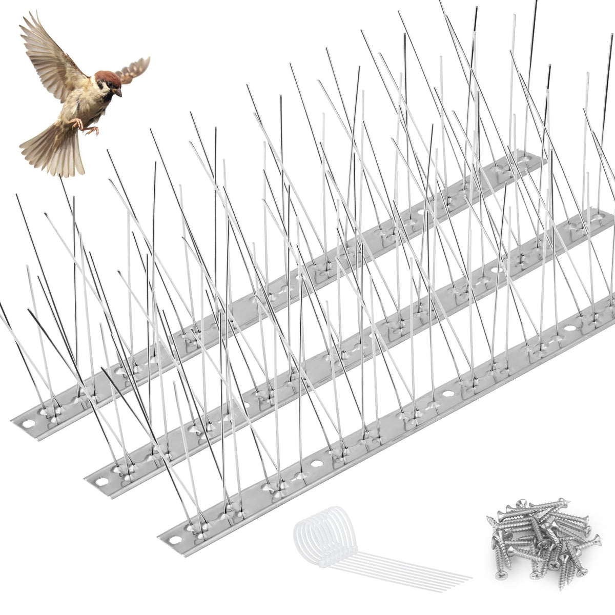 KREMORV Bird Spikes with stainless base deter perching on ledges and rooftops.