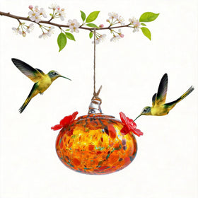 KRISININE 3in hand-blown glass feeder with vibrant colors for outdoors.