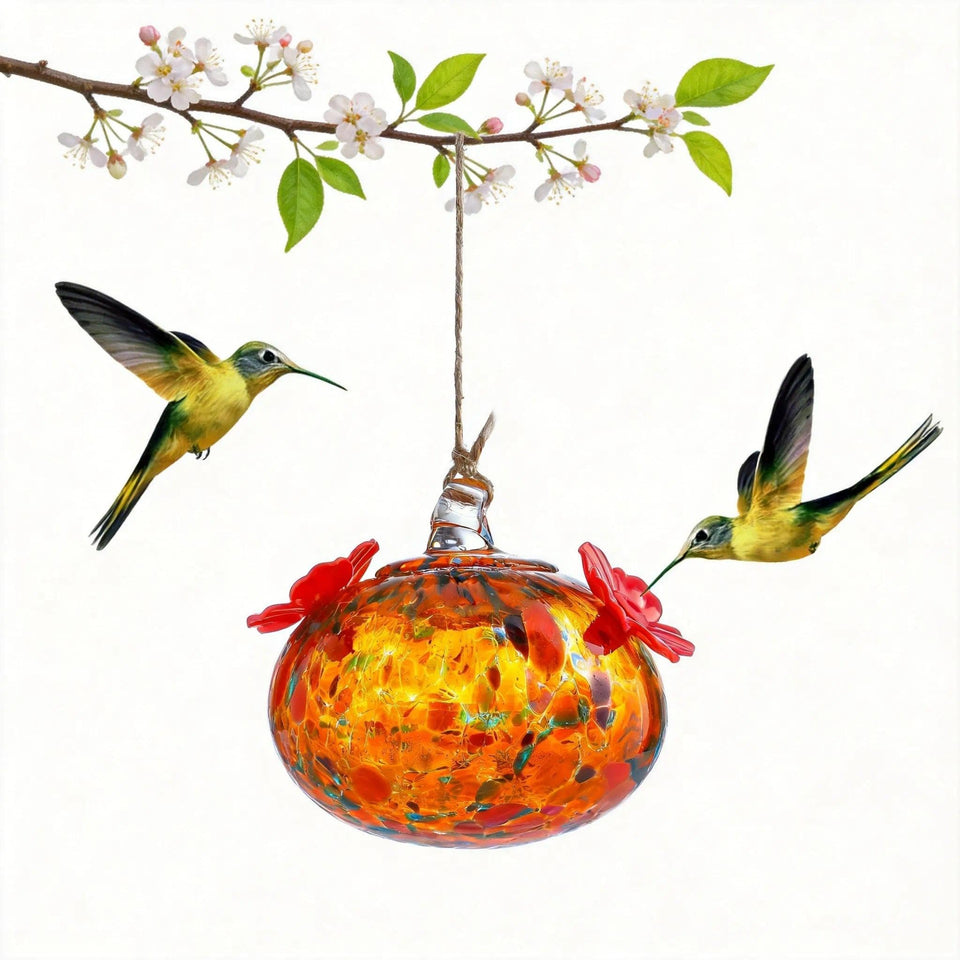 KRISININE 3in hand-blown glass feeder with vibrant colors for outdoors.