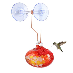 KRISININE 3in window hummingbird feeder red with nectar port close-up for nearby birds