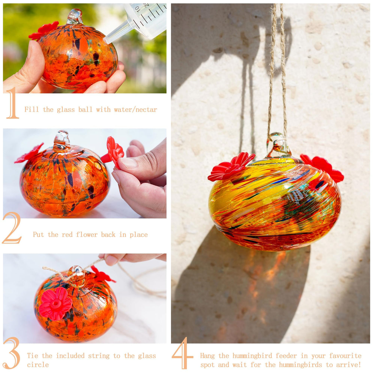 KRISININE ball-shaped feeder with 3.3 oz nectar capacity.